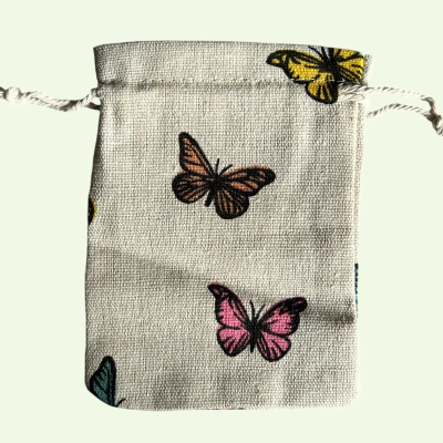 MEDIUM POLYCOTTON DRAWSTRING BAG WITH BUTTERFLY PRINT