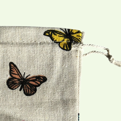 MEDIUM POLYCOTTON DRAWSTRING BAG WITH BUTTERFLY PRINT
