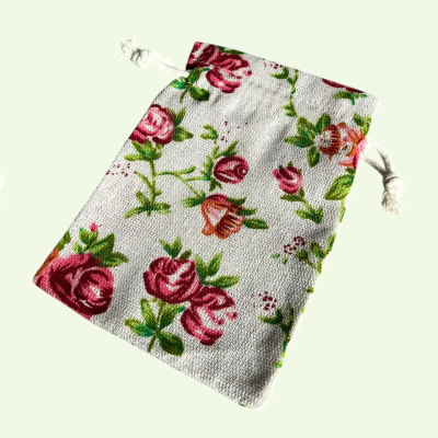 MEDIUM POLYCOTTON DRAWSTRING BAG WITH FLOWER PRINT