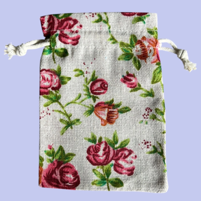 MEDIUM POLYCOTTON DRAWSTRING BAG WITH FLOWER PRINT