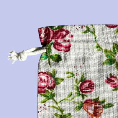 MEDIUM POLYCOTTON DRAWSTRING BAG WITH FLOWER PRINT